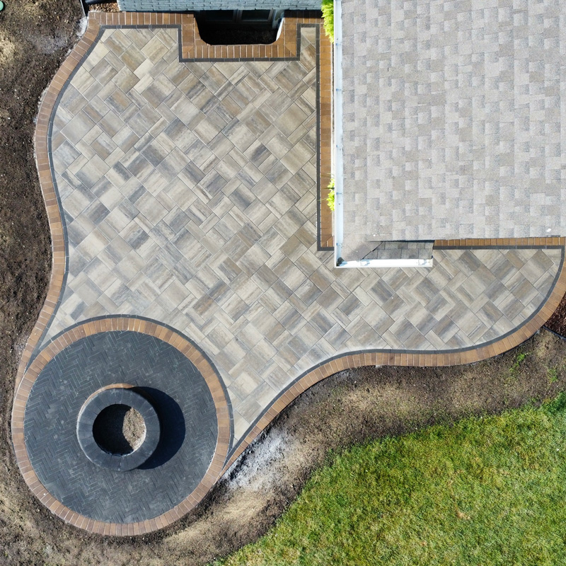 aerial view of new paver landscaping